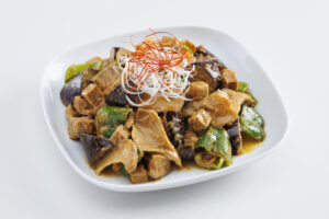 キノコのお肉のごま担々なす炒め