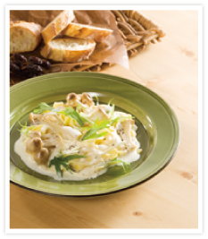 きのこと水菜のクリームパスタ　料理写真