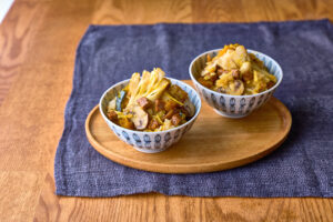 キノコのお肉とかぼちゃのおこわ柚子風味